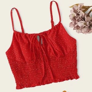 Cami Crop Tank Top Red with white dots, medium